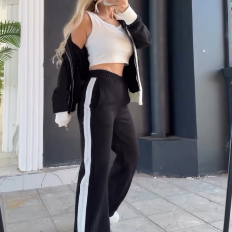 Women's Trendy Zip-Up Jacket & Pants 2-Piece Set