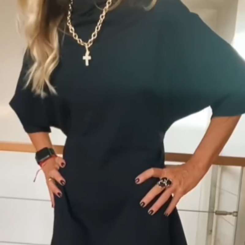 Elegant Loose Solid Color Mock Neck Dress