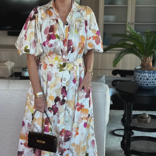 Women's Floral Print Pleated Belted Dress