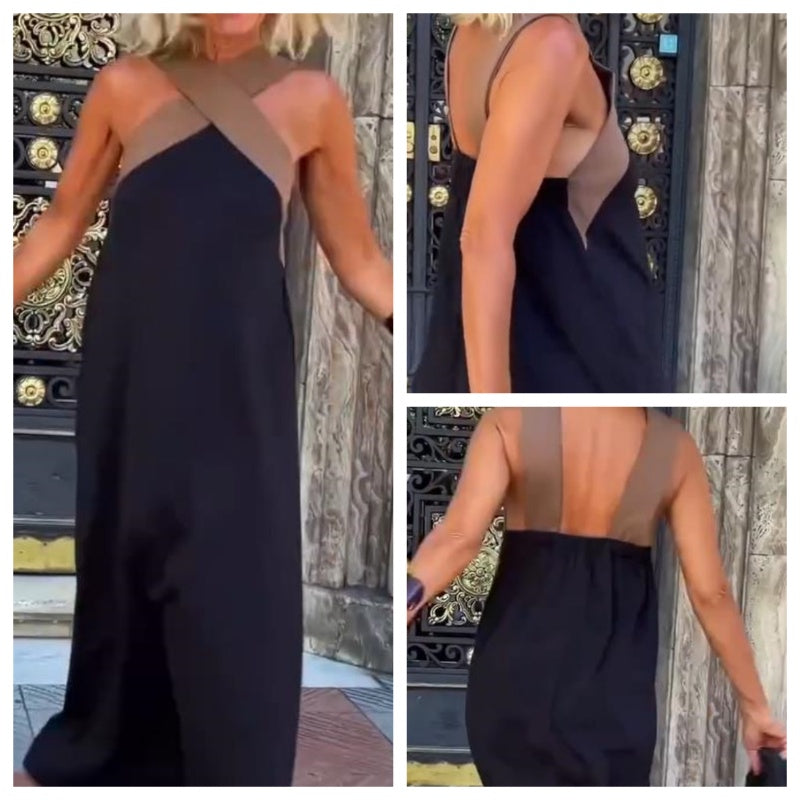Elegant Cross Halterneck Sleeveless Flowy Dress