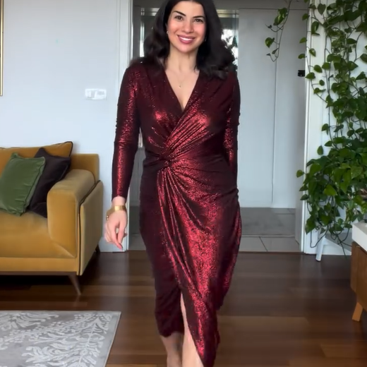 V-Neck Ruched Wrap Dress with Split Hem