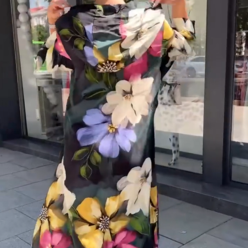 Women's Elegant Floral Print Hooded Maxi Dress