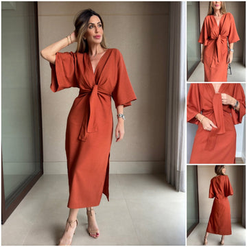 Sexy Charming Elegant V-Neck Orange Dress
