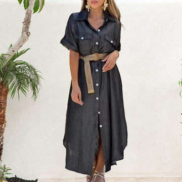 Women's Casual Lapel Single Breasted Long Shirt