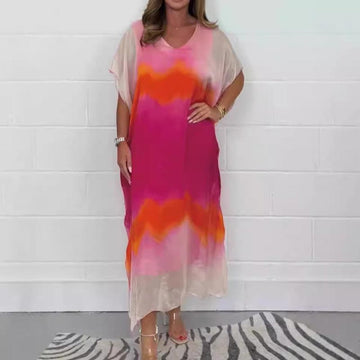 Women Comfortable Casual Chiffon Dip Dye Dress