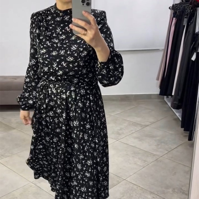 Floral Print Waist Tie Midi Dress