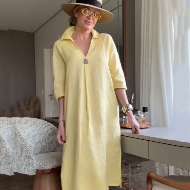 Vibrant Yellow Charming Loose Slit Dress