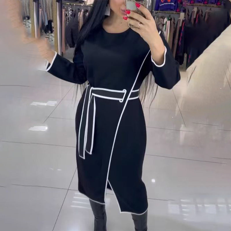 Women's Fashion Waistline Long Sleeve Dress
