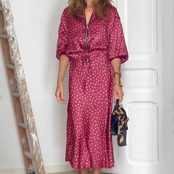 Women's 2-Piece Polka Dot Outfit Zip-Up Top & Midi Skirt