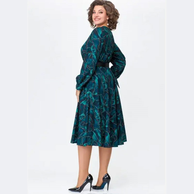 Women’s Long-Sleeve Print Cutout Dress with Belt