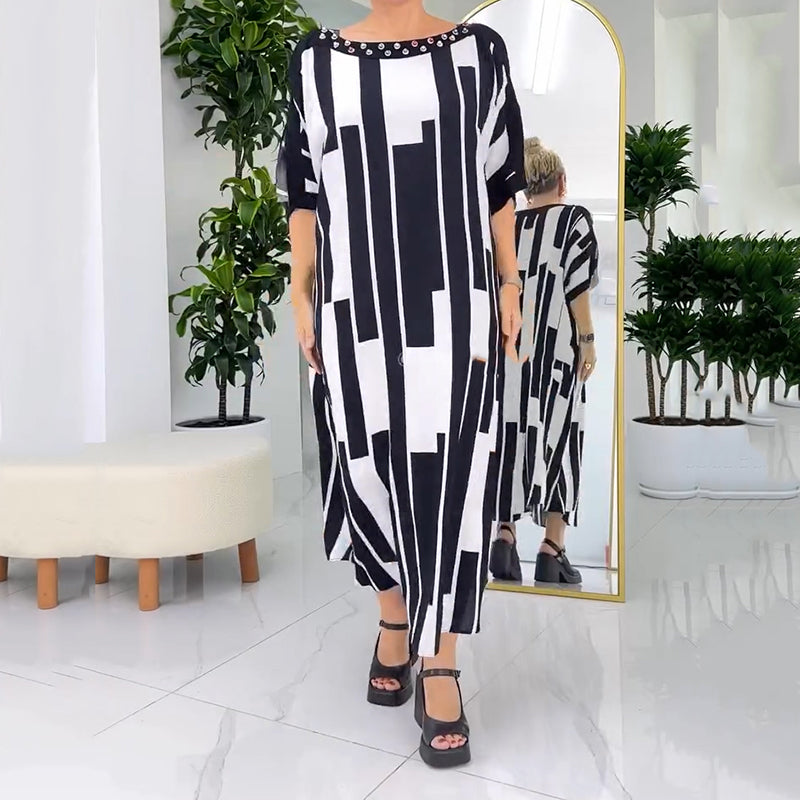 Women's Elegant Black and White Maxi Dress
