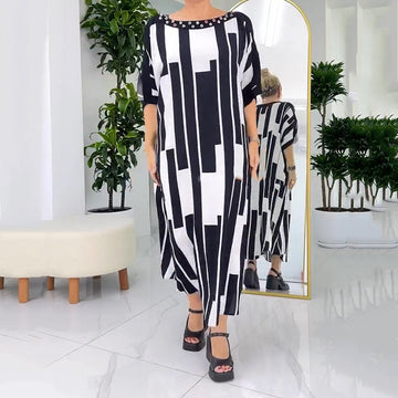 Women's Elegant Black and White Maxi Dress