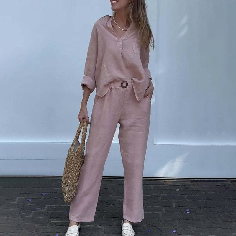 Women's Casual Loose Solid Color Top & Pants Two Piece Set