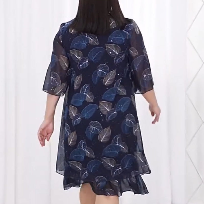 Women's Mesh Printed Short Sleeve Dress