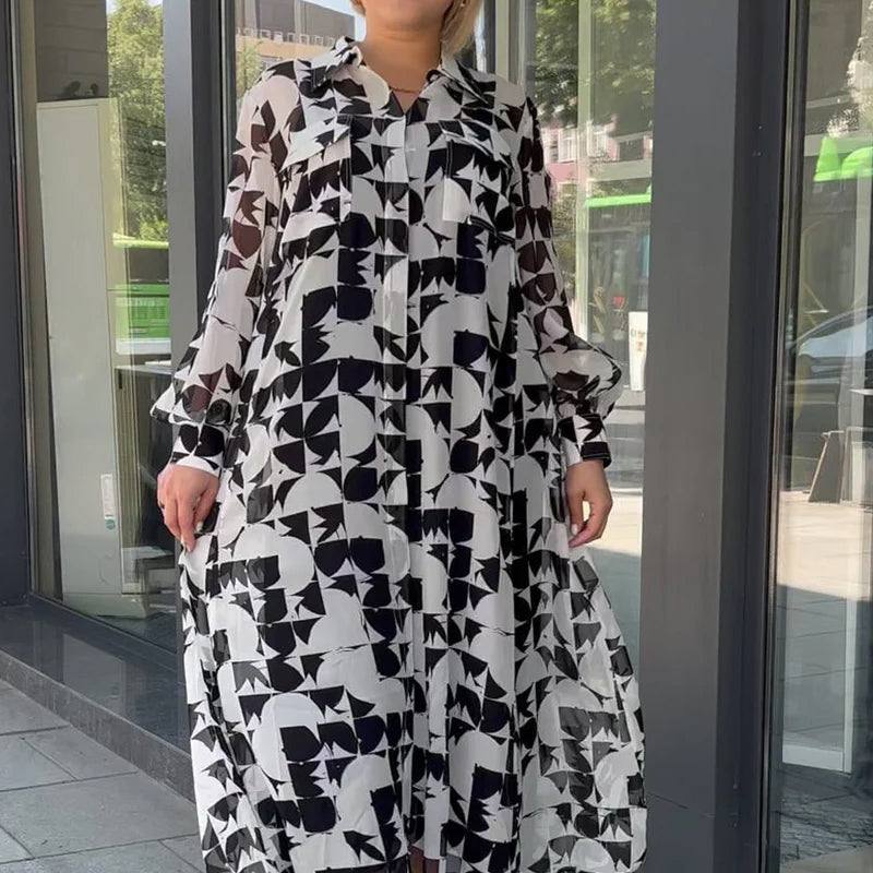 Women’s Elegant Abstract Pattern Flowy Dress