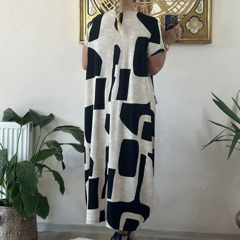 Women's Trendy Print Short Sleeve Loose Fit Dress
