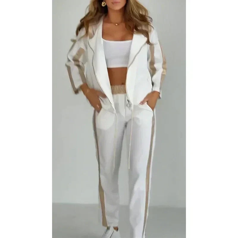 Women's Striped Hooded Drawstring Casual Suit