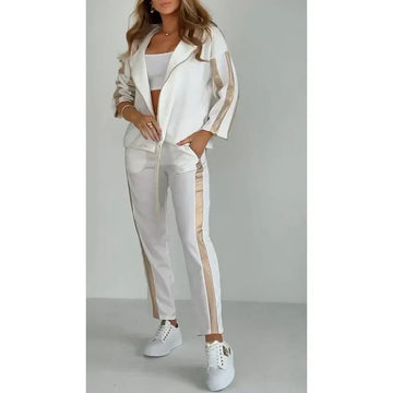 Women's Striped Hooded Drawstring Casual Suit