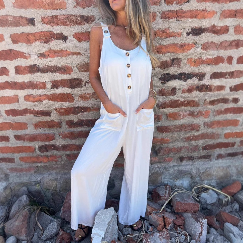 Women's Buttoned Casual Versatile Loose Jumpsuit