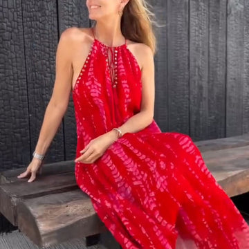 Women's Printed Halter Neck Maxi Dress