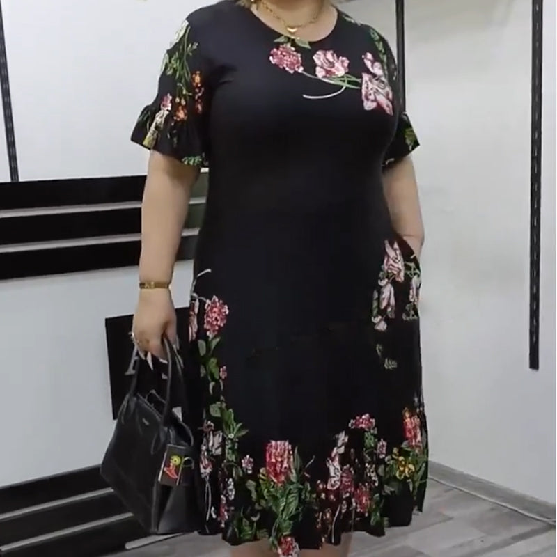 Women's Floral Printed Short Sleeve Midi Dress