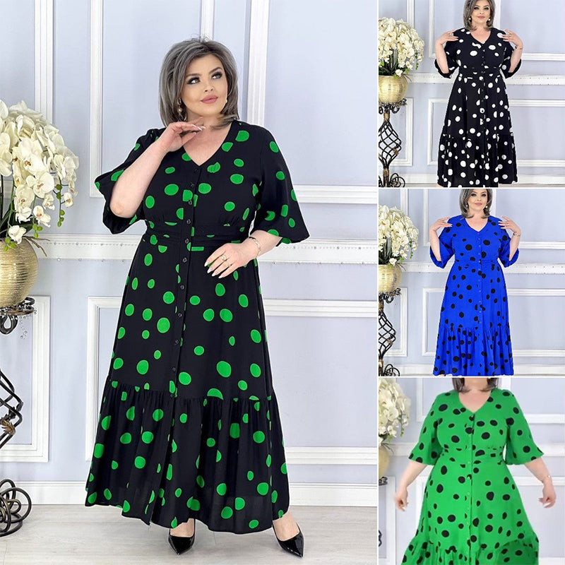 Women’s Elegant V-Neck Polka Dot Dress