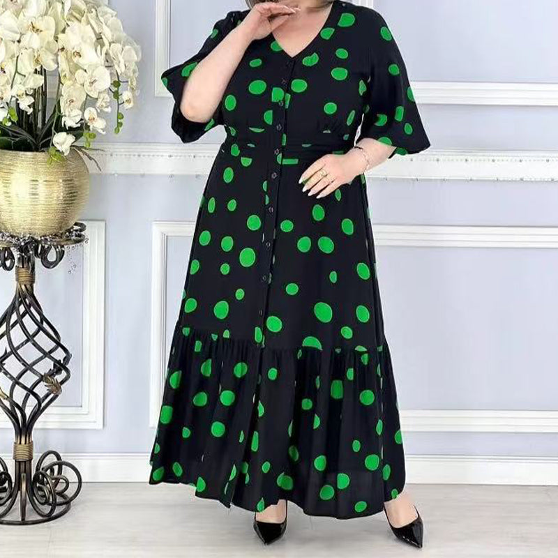 Women’s Elegant V-Neck Polka Dot Dress