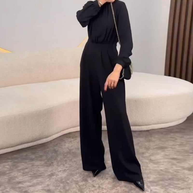 Fashion Solid Color Bubble Sleeve Jumpsuit