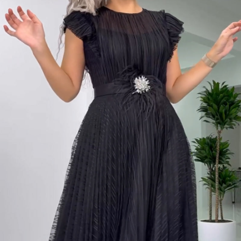 Gauze Spun Pleated Slim Fit Dress