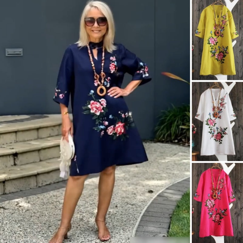 Women's V-Neck Floral Print Loose Dress