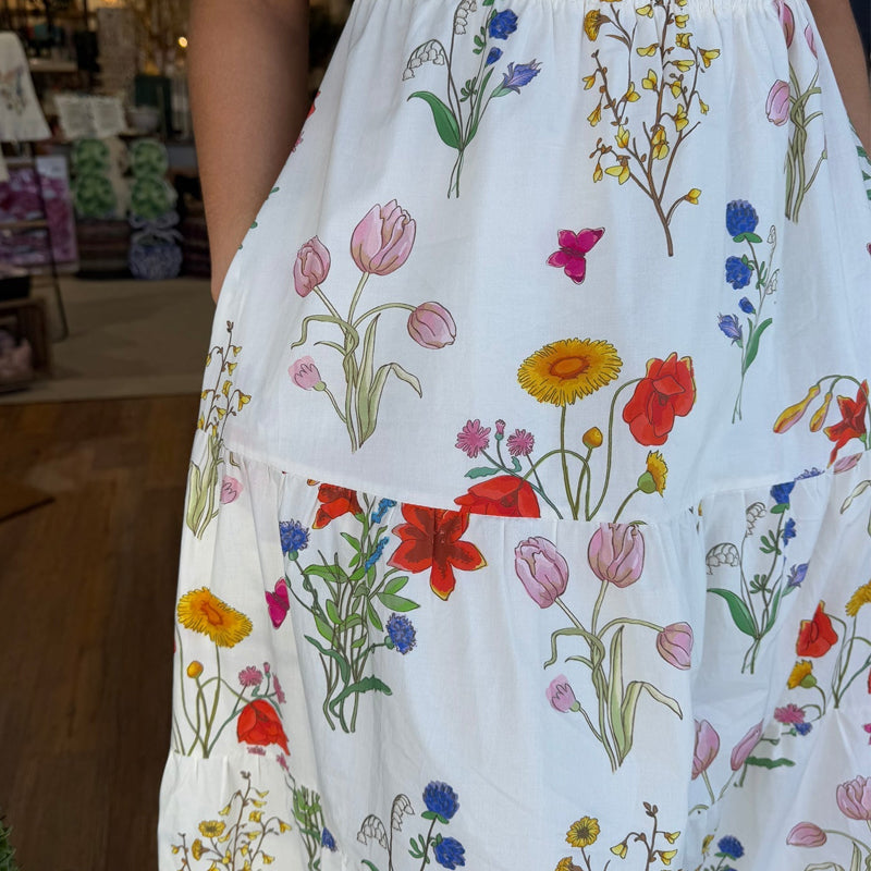 Stretch Smocked Chest Floral Ruffled Sleeve Dress