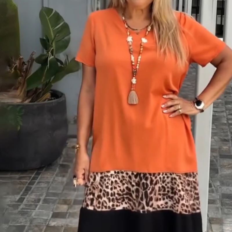 Women’s Color Block Short Sleeve Long Dress