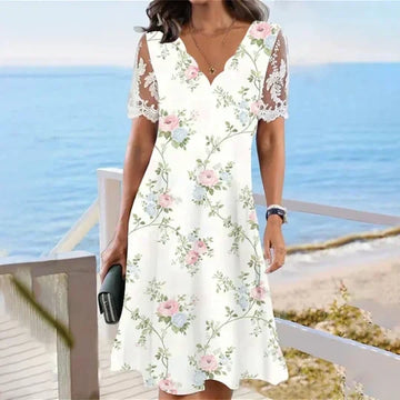 Women's Floral Print V-Neck Flowy Dress