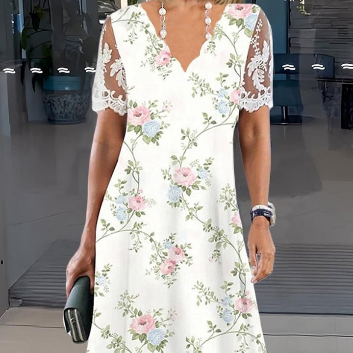 Women's Floral Print V-Neck Flowy Dress