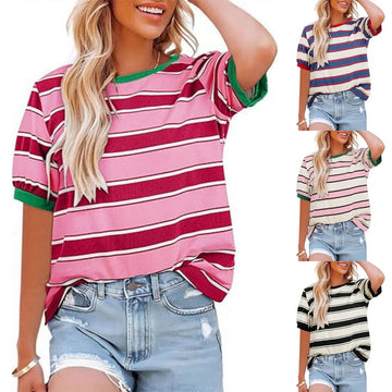 Women's Casual Striped Color Block T-Shirt
