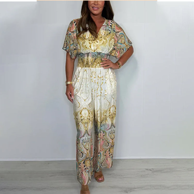 Women’s Elegant Paisley Wide-Leg Jumpsuit