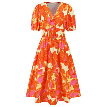 V-neck Printed Casual Dress