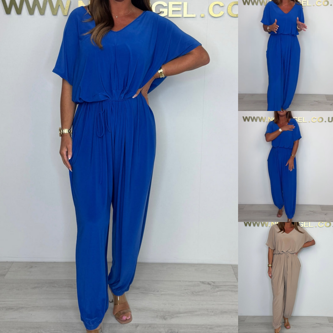 Women's Loose V-Neck Short-Sleeve Jumpsuit