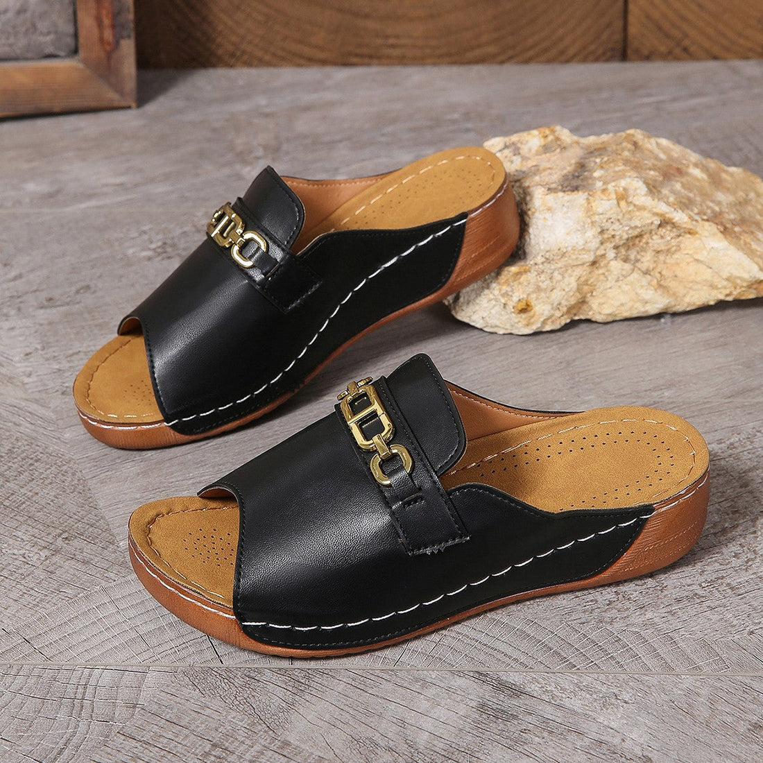 Lightweight Slope Heel Thick Bottom Fish Mouth Slippers For Women