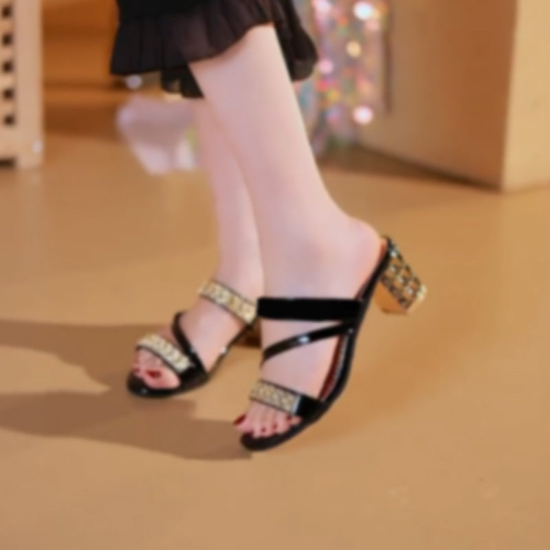 Women's Rhinestone-Embellished Block Heel Sandals