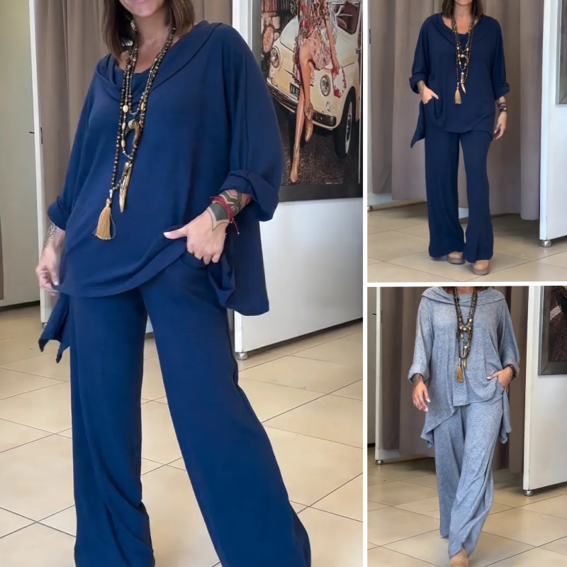 Women's Fashion Casual Solid Color Irregular Long Sleeve Two Piece Suit