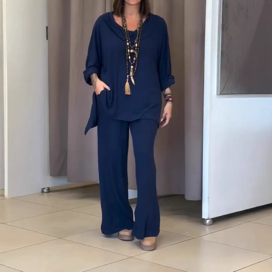 Women's Fashion Casual Solid Color Irregular Long Sleeve Two Piece Suit