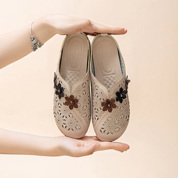 Women's Elegant PU Leather Slide Sandals with Floral Design