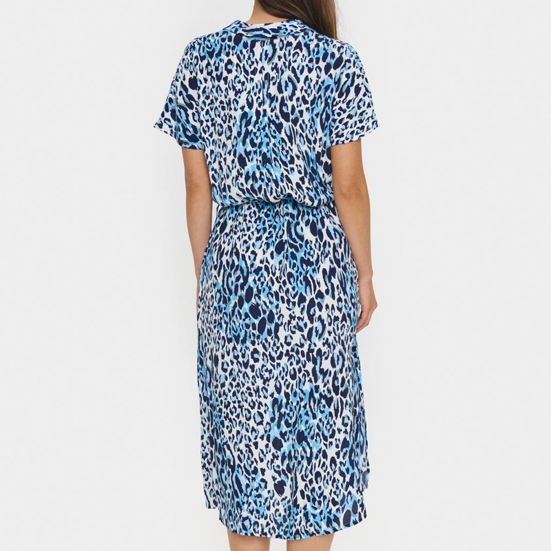 Women's Leopard Print Button-Down Shirt Dress with Waist Tie