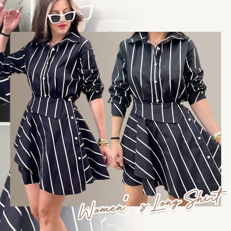 Women’s Long Shirt with Asymmetrical Wrap Overlay Skirt