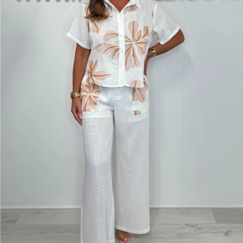 Floral Short Sleeve Top & Wide Leg Pants 2-PCS Set
