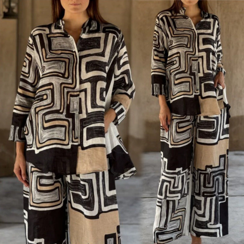 Women’s Trendy Geometric Print Top & Pants Two-Piece Set