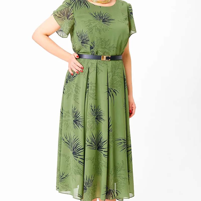 Women's A-Line Midi Dress with Belt