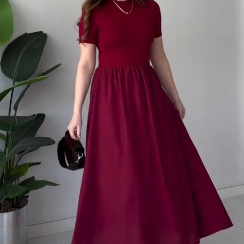 Women's Elegant Short Sleeve High Waist Maxi Dress