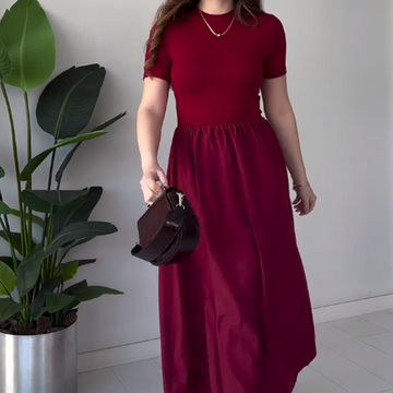 Women's Elegant Short Sleeve High Waist Maxi Dress